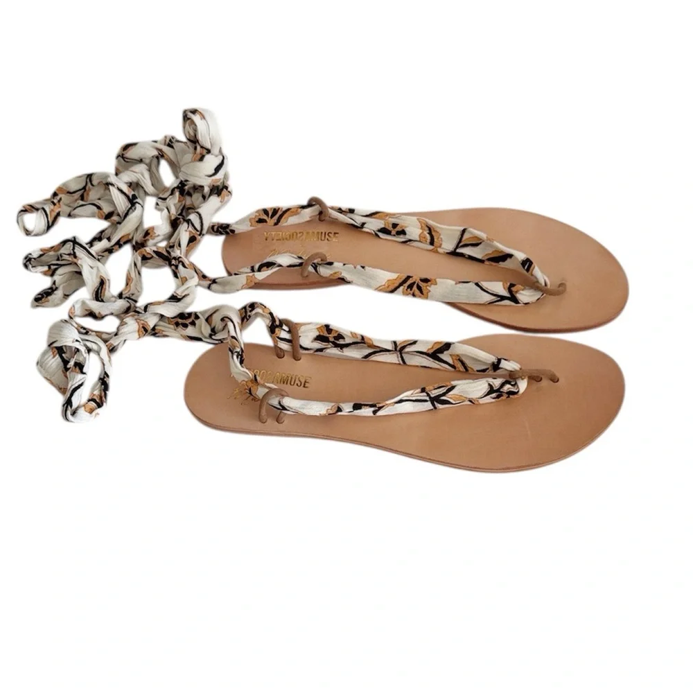 Amuse Society x Matisse Oceano Natural Print Lace-up Thong Sandals size 9